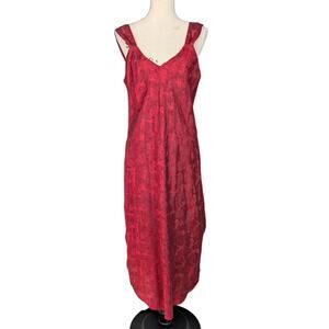 Vintage 90s Red Floral Jacquard Slip Dress Midi Maxi Private Luxuries USA L